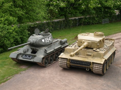 The T-34 (left) and the Tiger-1 (right) standing side by side at Bovington Tank Museum (source: Tank Lovers Group @ desura.com)